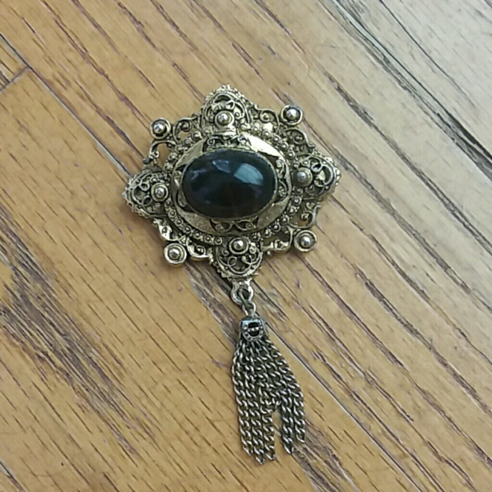Vintage Tigers Eye Stone Brooch